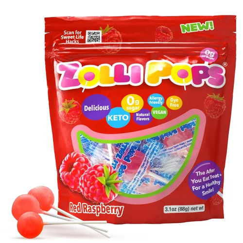 Vista 31 de Zolli Drops - Caramelos sin azúcar con xilitol, paletas sin colorantes, aptos para dieta cetogénica y diabética, golosinas aprobadas por dentistas