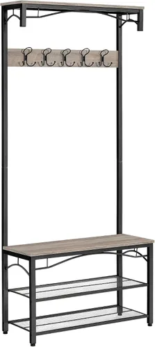 Vista 10 de VASAGLE DAINTREE UHSR47BX - Perchero y banco de almacenamiento, árbol estilo tubo con 9 ganchos, multifuncional, marco de acero resistente