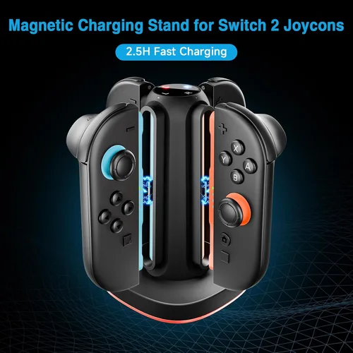 Vista 2 de Charging Dock for Nintendo Switch 2 Joycon - 4 in 1 Magnetic Charger Fast Controller Charging Station with RGB Lights, 3.3FT Charging Cable