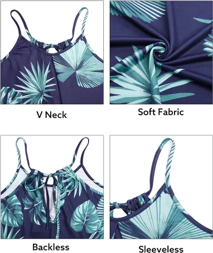 Vista 5 de ULTRANICE - Minivestido para mujer de estilo casual, con estampado floral, cuello en V, tirantes delgados y espalda descubierta para el verano