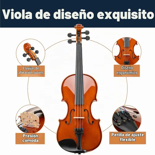 Vista 5 de Mendini by Cecilio Juego de viola de madera maciza de 12 pulgadas para principiantes, kit de viola acústica tallada a mano con estuche rígido, arco
