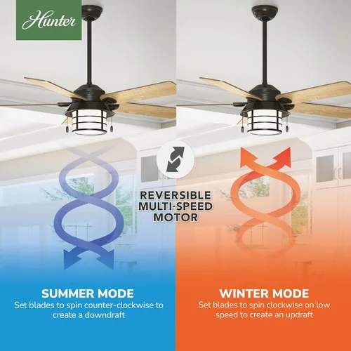 Vista 4 de Hunter Key Biscayne - Ventilador de techo, para interiores y exteriores, con luz LED y control para cadena de tracción