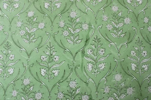 Vista 5 de Ridhi Mantel redondo con estampado de bloque a mano, 100% algodón, reutilizable, color verde pera de 132 pulgadas, mantel decorativo para uso diario