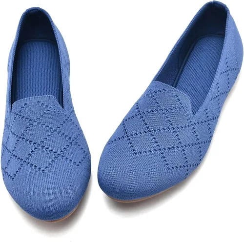 Vista 2 de Puxowe Zapatos planos de ballet para mujer, zapatos de vestir de punto con punta redonda, ligeros, cómodos, de cuña baja, sin cordones, zapatos