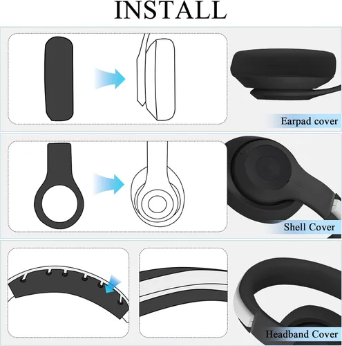 Vista 5 de Adhiper【3 en 1】 Funda de silicona Studio Pro, cubierta antiarañazos para la diadema/almohadillas/carcasa para auriculares Beats Studio Pro, Negro