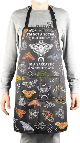 Vista 4 de MBMSO Delantal de polilla de cabeza de la muerte, regalos celestiales para los amantes de la polilla I'm Not a Social Butterfly Goblincore Gifts