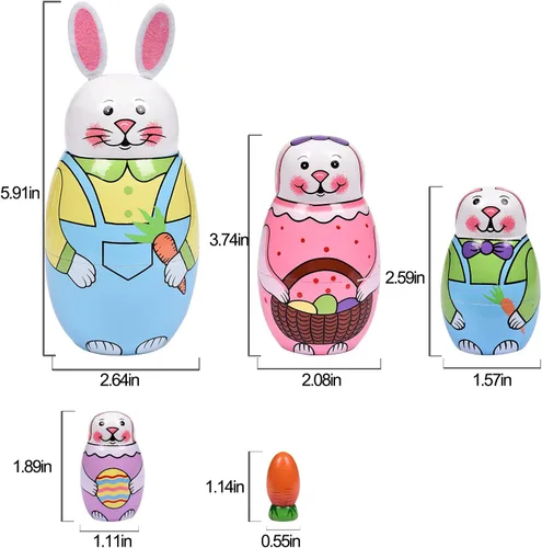 Vista 3 de Muñecas anidables, huevos de Pascua anidables, muñecas Matryoshka hechas a mano de madera para cumpleaños de niños o decoración del hogar
