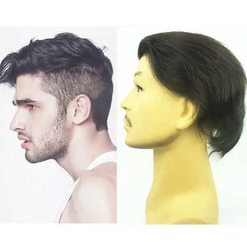 Vista 2 de N.L.W.- Peluquín para hombres, piezas de pelo para hombre Sistema europeo de reemplazo de cabello humano virgen para hombres, pieza de cabello