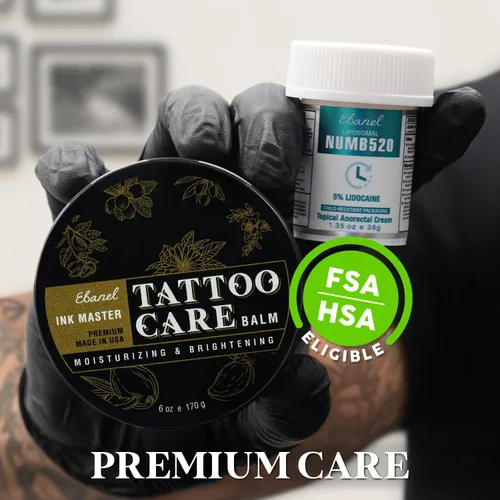 Vista 2 de Ebanel Set de crema anestésica de lidocaína al 5% y bálsamo para tatuajes, crema anestésica tópica Numb520 para alivio del dolor, quemaduras