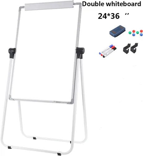 Vista 2 de Caballete de borrado en seco U - Pizarra blanca doble, pizarra de borrado en seco de 24 x 36 pulgadas, soporte de altura ajustable, 3 marcadores, 1