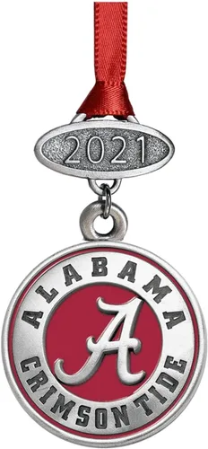 Vista 85 de Adorno de Alabama sin fecha Adorno de árbol de Navidad esculpido a mano Incrustación de metal de peltre Alma Mater intrincadamente elaborada