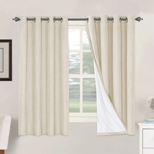 Vista 85 de H.VERSAILTEX Cortinas 100% opacas con aislamiento térmico, texturizadas, de lino, con bloqueo completo de calor y luz, para sala de estar y Negro