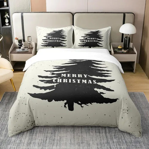 Vista 20 de Funda de edredón de árbol de Navidad 100% algodón natural, juego de ropa de cama de copos de nieve de Navidad para niños y niñas, funda de edredón