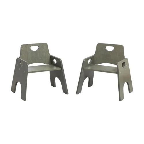 Vista 14 de ECR4Kids Silla apilable de madera para niños pequeños, 15 cm, Muebles para niños, Lavado gris, 2 unidades Gris (Grey Wash)