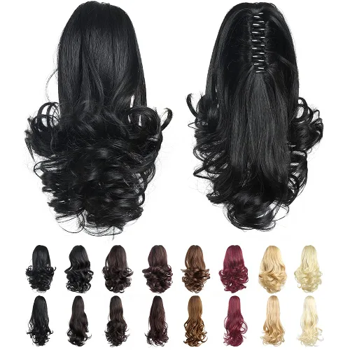 Vista 8 de Extensión de cola de caballo de color negro, pinza de extensiones de cabello rizado para mujer, extensiones de cabello sintético de cola de caballo