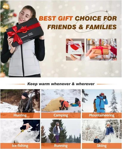 Vista 7 de Chaleco térmico ligero para mujer, chaleco térmico inteligente con diseño de luces, chaquetas térmicas para mujer, batería no incluida