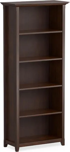 Vista 10 de SIMPLIHOME Amherst - Librero de 70 pulgadas de alto con 5 estantes de madera maciza en color marrón rústico, almacenamiento transicional para sala