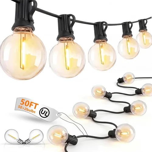 Vista 22 de Guirnalda de luces LED para exteriores, G40, de 25 pies, impermeable, con 27 bombillas inastillables, luces colgantes de decoración de Navidad al