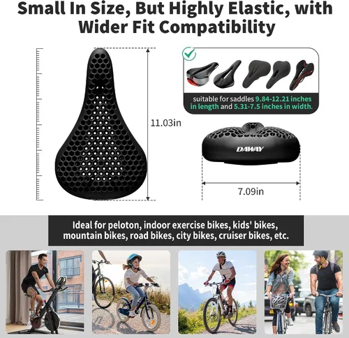 Vista 5 de DAWAY - Funda cómoda para asiento de bicicleta - Cojín acolchado de gel de silicona y espuma viscoelástica para asiento de bicicleta para hombres