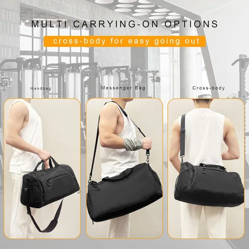 Vista 6 de Bolsa de gimnasio para hombres y mujeres con correa para el hombro, compartimento para zapatos y húmedos, bolsa de lona ligera, bolsa atlética