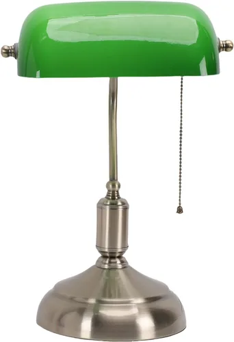 Vista 3 de Vintage Bankers Desk Lamp with Green Glass Shade & Pull Chain Switch, Plug in Table Lamp for Bedside, Study, 350° Adjustable