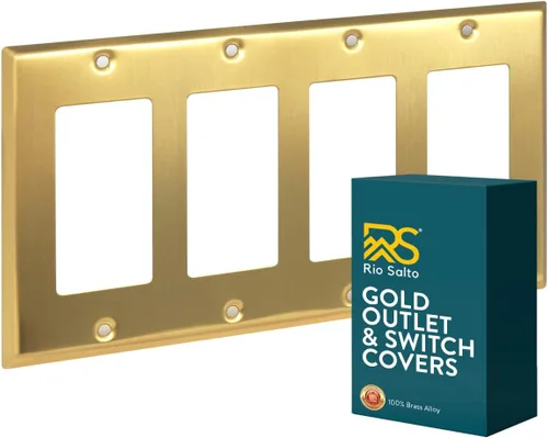 Vista 22 de Rio Salto Placa de pared de metal dorado en latón Placa de salida en blanco Cubierta para tomas de corriente no utilizadas Interruptor de pared de 1
