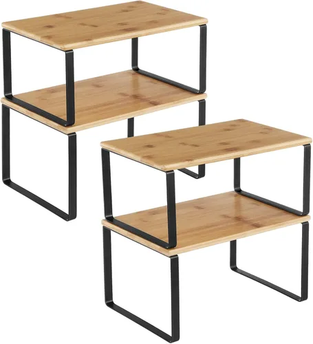 Vista 12 de SONGMICS Estante organizador de gabinete, juego de 4 estantes de encimera de cocina, almacenamiento de cocina, estante de especias, apilable