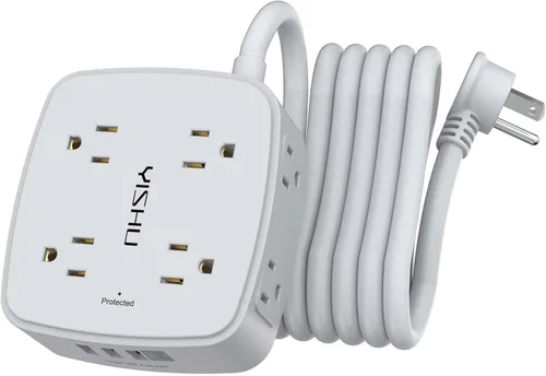 Vista 18 de Regleta de protección contra sobretensiones de 5 pies, 8 tomas amplias con 4 puertos USB, extensor de salida de 3 lados con cable de extensión de 5