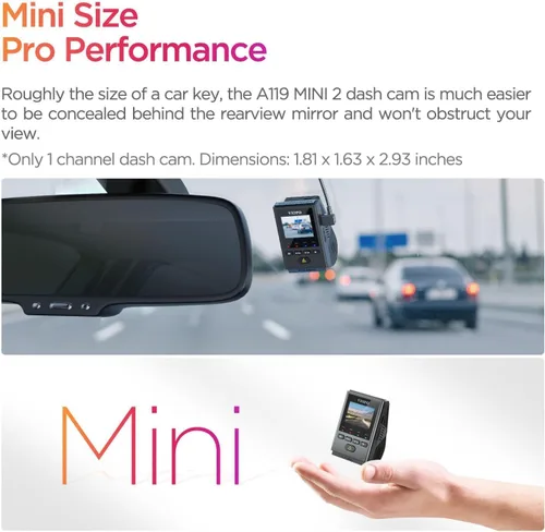 Vista 8 de VIOFO Dash Cam A119 Mini 2, sensor STARVIS 2, 2K 60 fps/HDR 30 fps con control de voz para coche con Wi-Fi GPS de 5 GHz, visión nocturna 2.0, modo