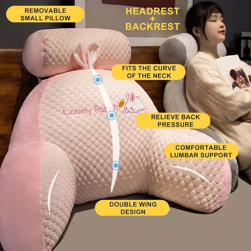 Vista 3 de Almohada de lectura – Almohada de descanso en cama con brazos y rollo de cuello desmontable de dibujos animados de animales almohada de lectura