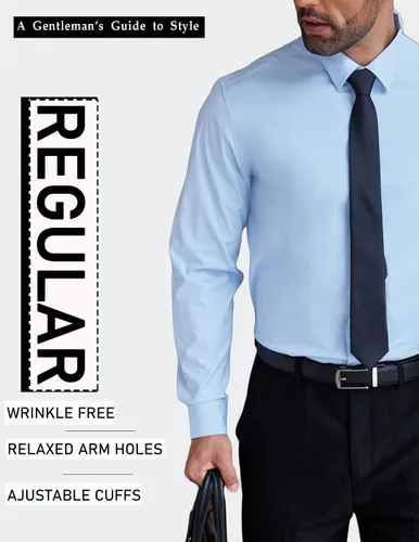 Vista 4 de COOFANDY Camisa de vestir para hombre, sin arrugas, manga larga, con botones, camisas formales