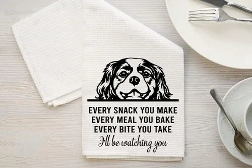 Vista 2 de HTDesigns Cavalier King Charles Spaniel Dog - Toalla de té, cada bocadillo que hagas, cada bocado que tomes, decoración de cocina, paños de cocina