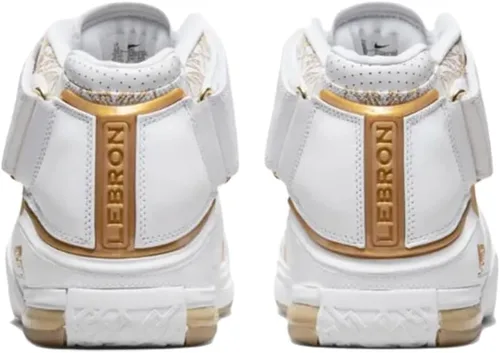 Vista 5 de Nike Zapatillas de baloncesto Lebron Zoom II para hombre, BlancoDorado metálico