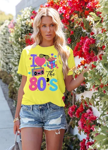 Vista 5 de 80's Shirts for Women 80s Neon Music Graphic T-Shirt Hip Hop 80S Party Outfits Girls I Love The 80's T-Shirt