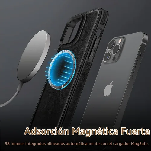 Vista 3 de LOHASIC - Funda de piel compatible con MagSafe para iPhone 14 Pro, color negro