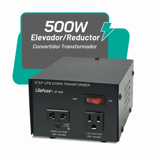 Vista 5 de LiteFuze Convertidor de Voltaje Transformador de 500W para Japón – Elevador/Reductor 100V a 120V / 120V a 100V – Convertidor de Energía de Servicio
