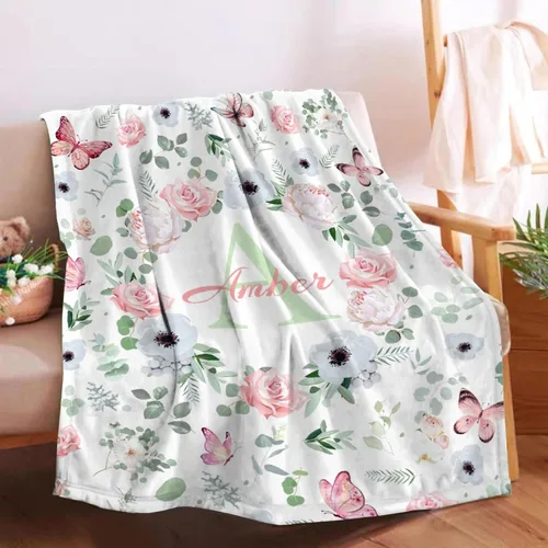 Vista 23 de Manta de bebé personalizada para niñas y niños pequeños, recién nacidos, regalos personalizados de vaca floral con nombre y texto, 40 x 30 pulgadas