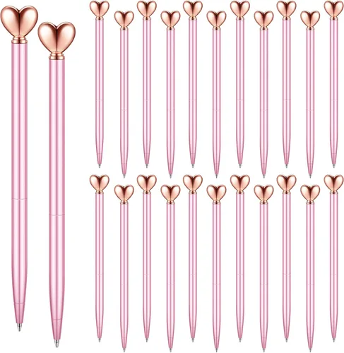 Vista 15 de Thenshop 24 piezas de bolígrafos con forma de corazón retráctiles de metal, lindos bolígrafos de 1.0 mm, tinta negra, bolígrafos de bola