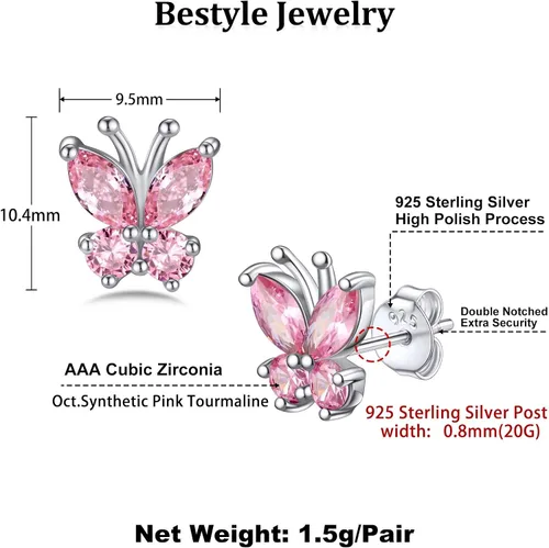 Vista 7 de Bestyle Collar con dije de mariposa con piedra natal de plata para mujeres, delicado y lindo regalo de joyería de mariposa para mujeres