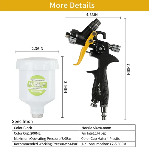 Vista 3 de FORNAX HVLP - Mini pistola pulverizadora de pintura de aire con boquilla de 0.031 in, capacidad de 125 cc de capacidad, pistola de pintura por