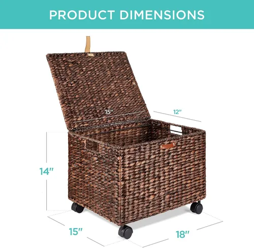 Vista 7 de Best Choice Products Archivador Rodante de Jacinto de Agua Tejido a Mano, Organizador de Archivos Móvil para Carpetas Colgantes con Tapa y Ruedas