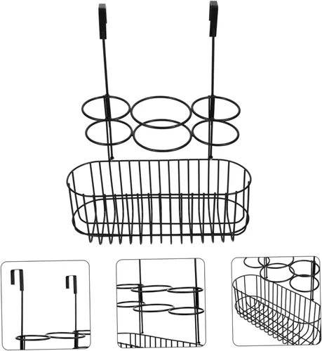 Vista 7 de Housoutil Soporte para secador de pelo, soporte para soplador de pelo de metal, organizador de despensa para colgar sobre la puerta, soporte