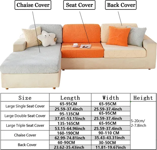 Vista 2 de Fundas elásticas para cojines de sofá, funda de cojín para sofá individual en forma de L, sofá chaise longue, protector suave de muebles de 1, 2 y 3