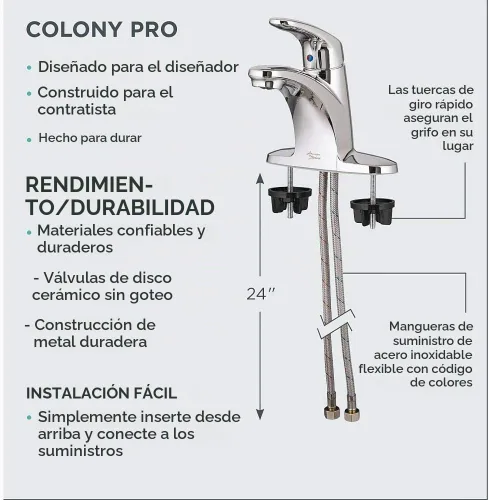 Vista 3 de American Standard 7074040.002 Colony Pro - Grifo de cocina monomando con rociador lateral y placa de cubierta, cromo pulido
