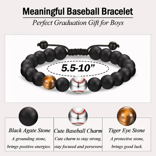 Vista 4 de EFVISD Pulsera de fútbol, baloncesto, béisbol, hockey para regalos para niños jugadores amantes de equipos, hijo, nieto, hermano, sobrino, amigo