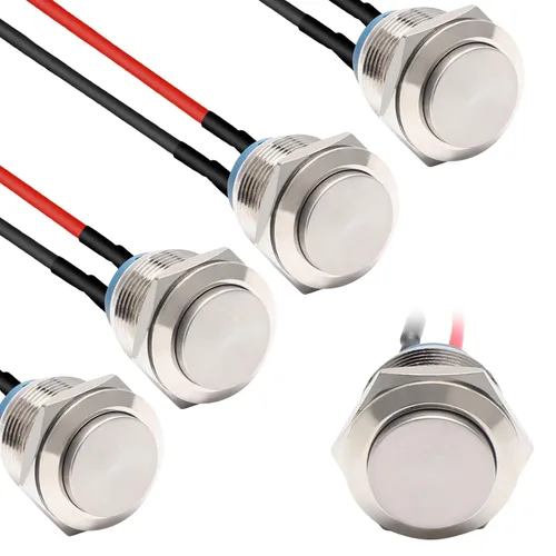 Vista 9 de STARELO 5 piezas 12 mm Interruptor de botón de cierre con carcasa negra y pre-cableado, interruptor de botón de presión impermeable IP65, aleación