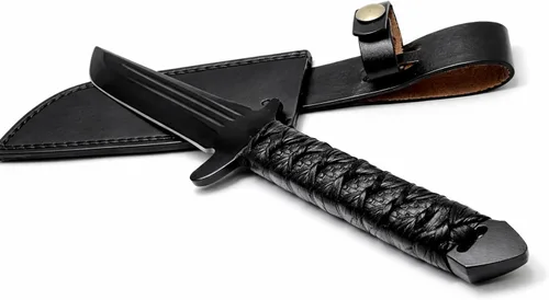 Vista 3 de Espada Wakizashi táctica hecha a mano de 17 pulgadas, machete de supervivencia de hoja fija de espiga completa con mango envuelto en cordón y funda