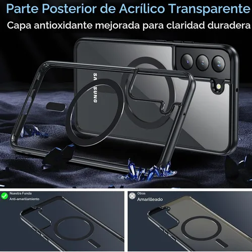 Vista 5 de OWKEY Funda magnética para Samsung Galaxy S22 Plus 5G (compatible con MagSafe), delgada, translúcida, a prueba de golpes, con antihuellas