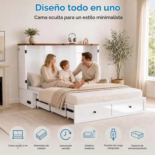 Vista 9 de Mjkone Murphy - Cama de gabinete con colchón plegable de tres pliegues