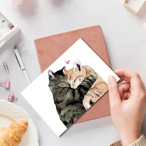 Vista 6 de Tarjeta de San Valentín para novio y novia, bonita tarjeta de aniversario de gatos para él y ella, adorable regalo de San Valentín